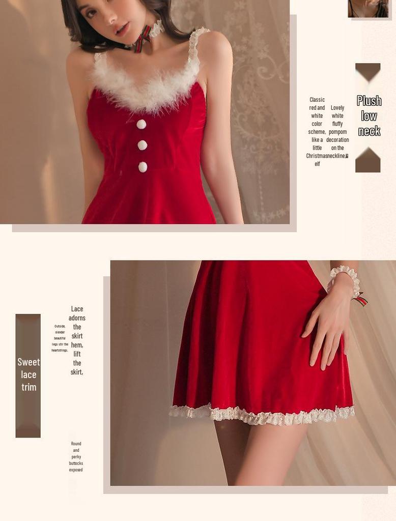 Fluffy Bunny Girl Christmas Lingerie - Backless Slip Dress