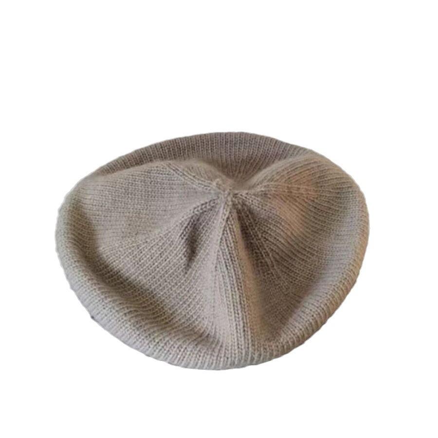 Matcha Grün Kaninchenfell Baskenmütze für Damen Herbst und Winter Literarische Retro Malermütze Vielseitige Mode Strickmütze Wollmütze