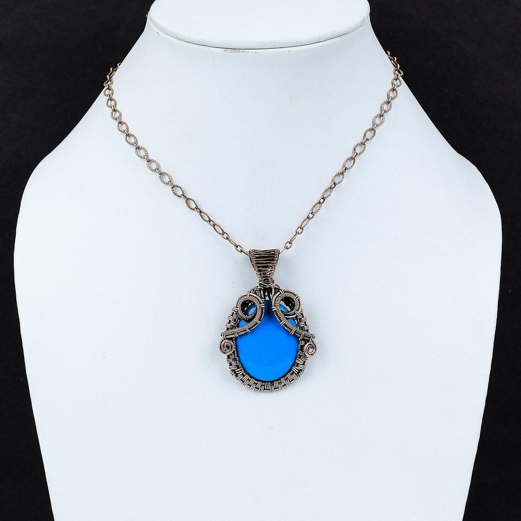 Pingente de turquesa Bela Adormecida com fio de cobre enrolado em pedra preciosa, design exclusivo de cobre, joias feitas à mão com fio enrolado, presente para ele