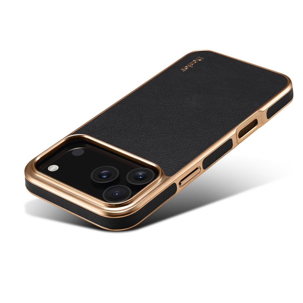 DENIOR Deksel til iPhone 17 Pro Ekte kuskinnbelagt PC+TPU Elektroplettert telefondeksel