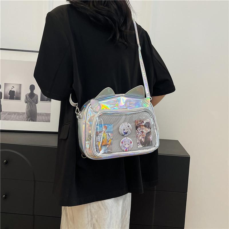 Mechanical Student Cat Backpack With Grid Pocket Cartoon Print For Wear Casual