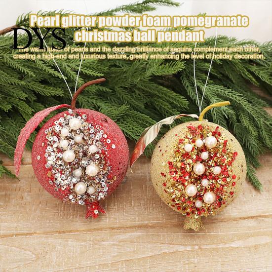 Sparkling Foam Ornaments Handmade Glitter Christmas Tree Pendant, Imitation Pearls Pomegranate Shaped Decorative Wedding Table Centerpieces