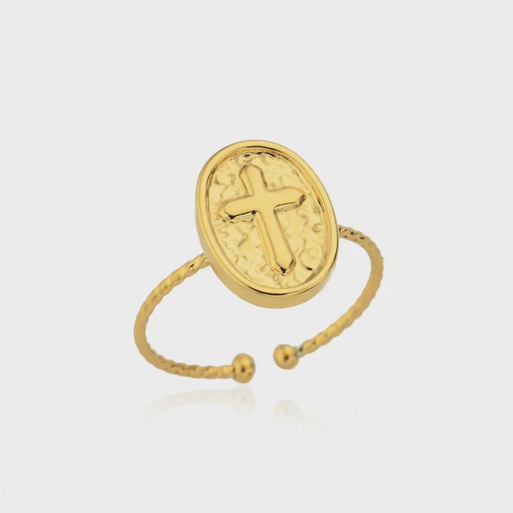 18K Gold Plated Butterfly Spiral Ring - Stainless Steel Cross Design for Women