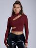 Women's 2024 Autumn/Winter Black Semi-High Neck Long-Sleeve Sexy T-Shirt