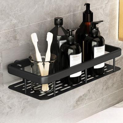 Uzay Alüminyum Siyah Dikdörtgen Mutfak Banyo Depolama Rafı Vantuz Kullanıma Hazır Deliksiz Depolama Rafı