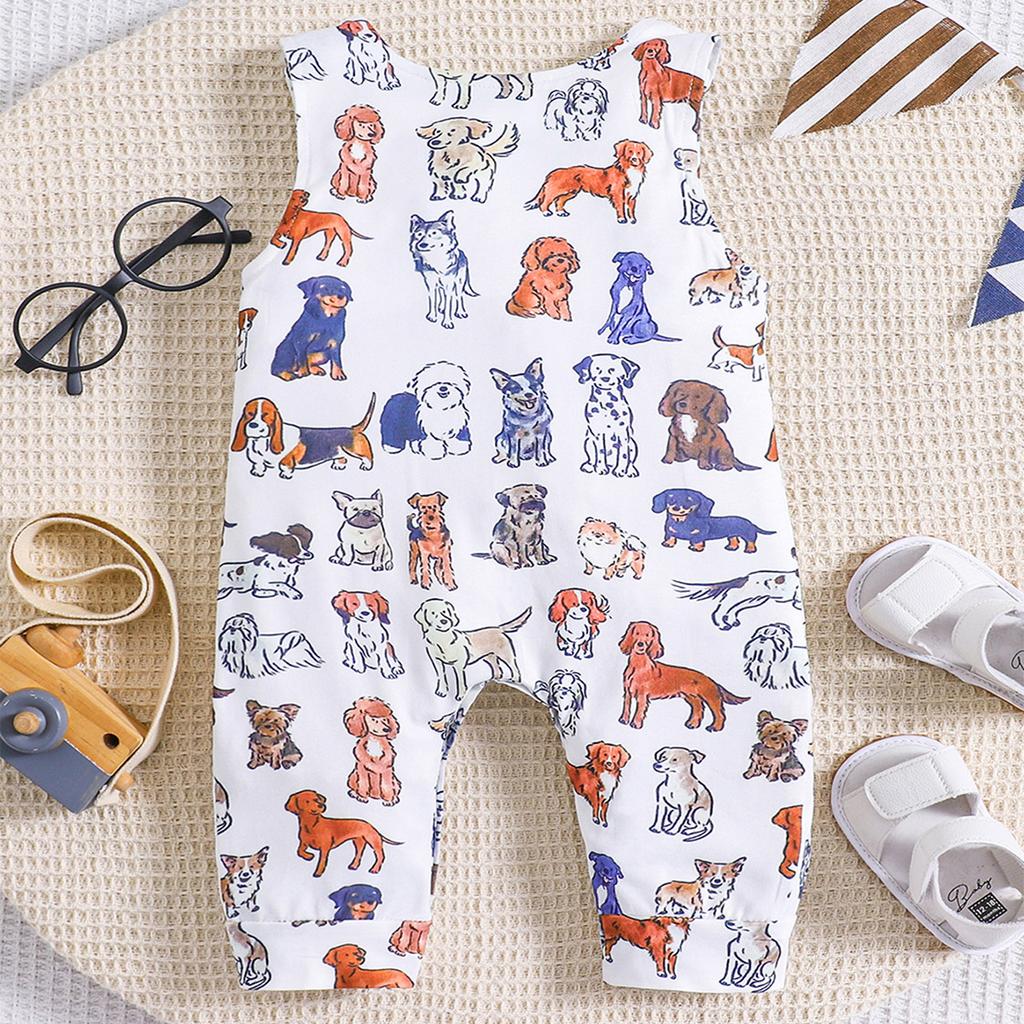 Infant Baby Cute Puppy Kitten Graffiti Pattern Bodysuit Casual Comfortable Sleeveless Jumpsuit