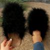 Fashion Korean Faux Fur Cotton Slippers for Women Slip On Round Toe Fur Slippers Woman Winter Non Slip Solid Color Plush Slides Female