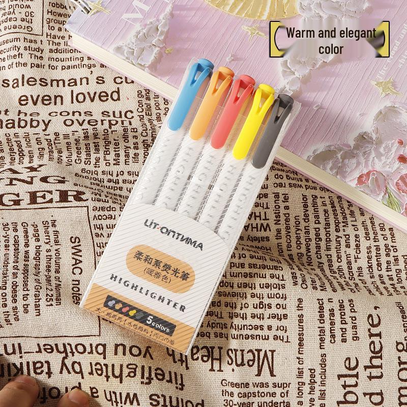 Retro Macaron Double-Ended Fluorescent Marker Pen for Notebooks - Light Colors for Students
