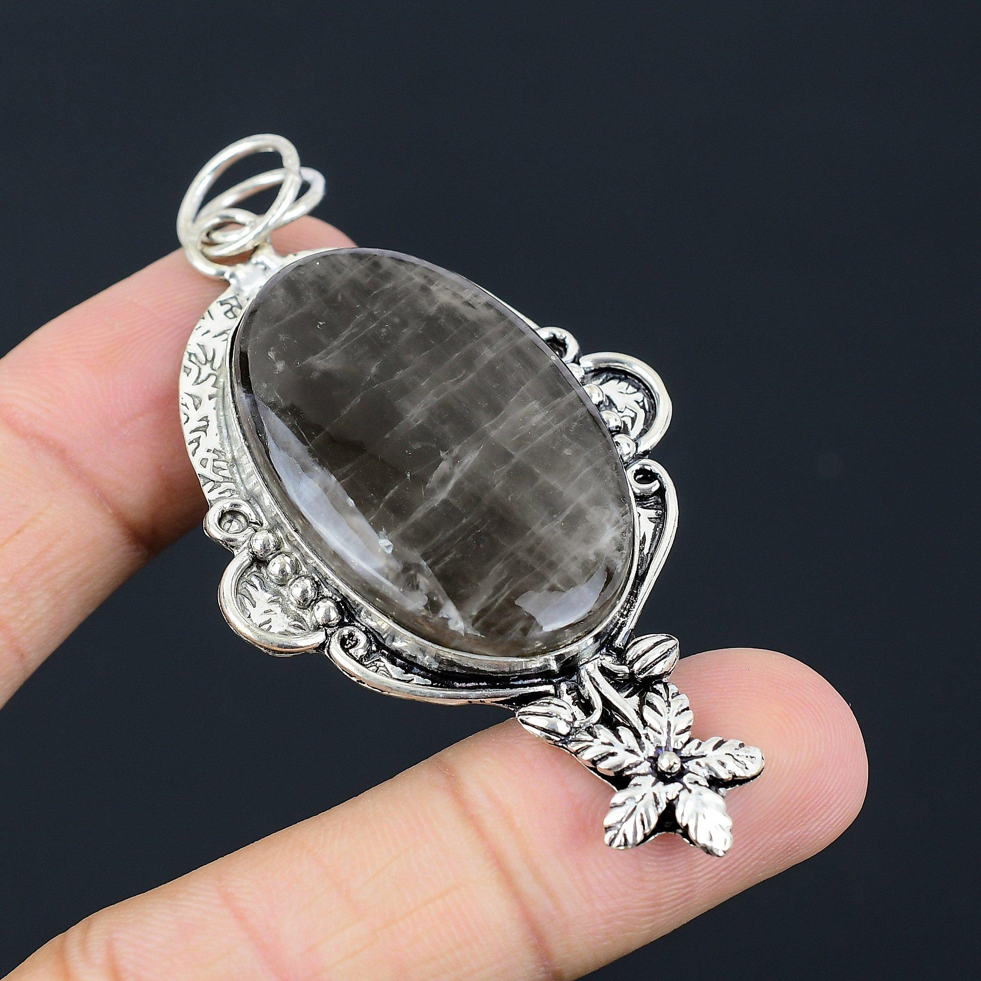 Sisters Day Sale 925 Sterling Silver Natural Fume Agate Flower Pendant Jewelry