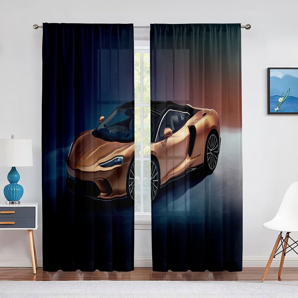 Black Cool Sports Car Movie Print Pattern Modern Boys Drapes Window Curtains for Living Room Bedroom Kitchen 2 Pieces Decor