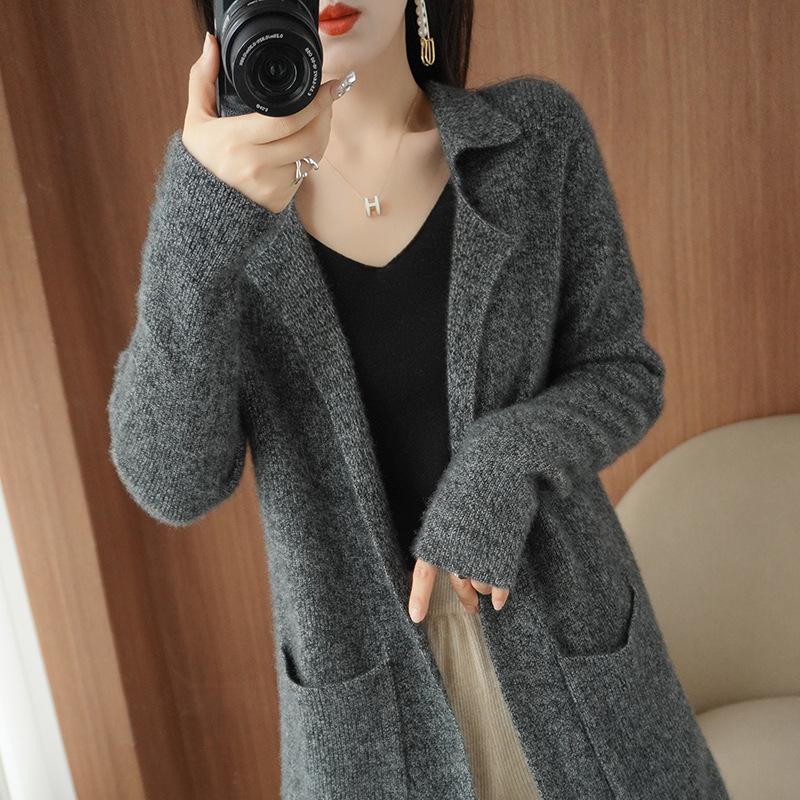 

Mid-length Knitted Cardigan for Women In Autumn and Winter Trendy Solid-color Casual Sweater Cardigan S темно серый