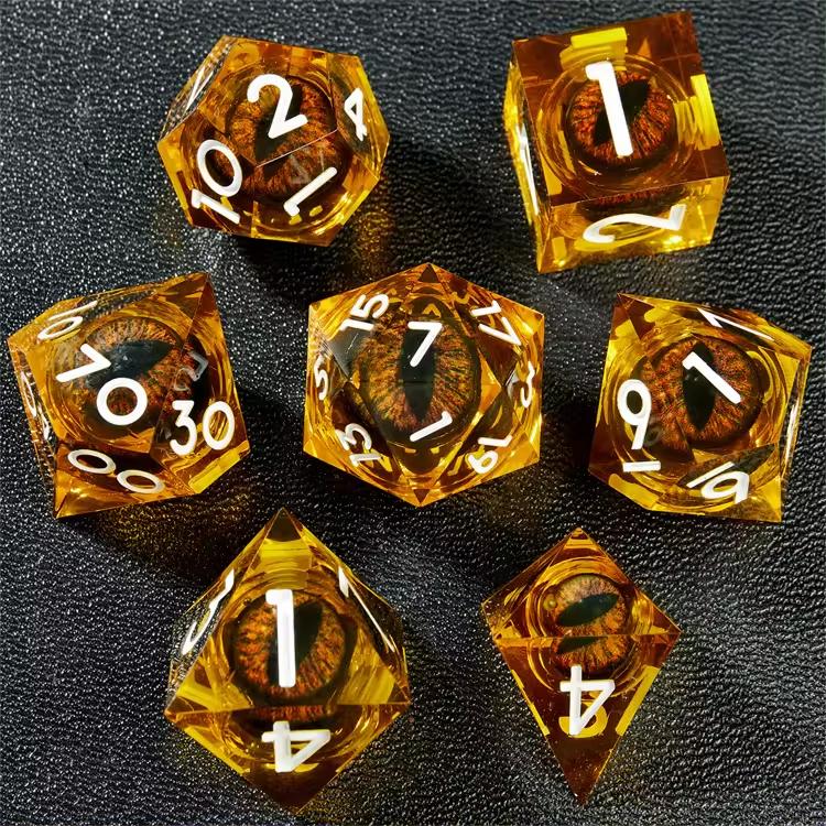 Rpg Dice Amber Helium Dragon Set of 7 Liquid Dice