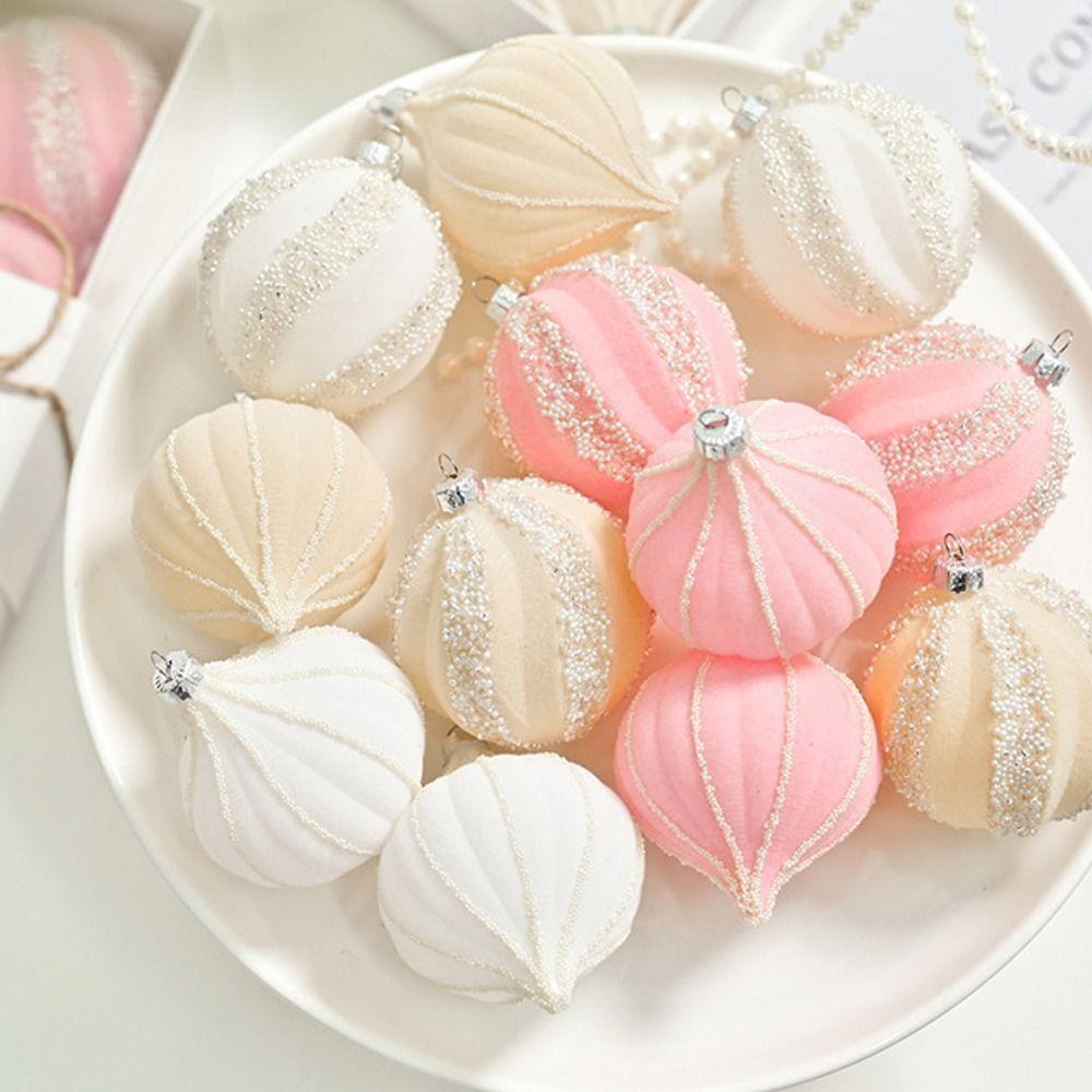 12pcs 6cm Christmas Hanging Balls Macaron Irregular Christmas Spheres Pendant Shatterproof Plastic Flocking