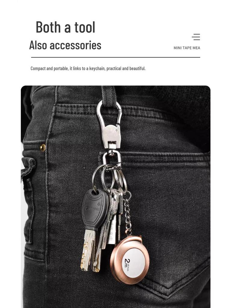 Portable 2m Mini Pocket Tape Measure with Keychain - Soft Steel for Household Use