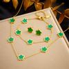 Gold Plated Clover Malachite Necklace Earrings Set Dainty Flower Pendant Jewelry