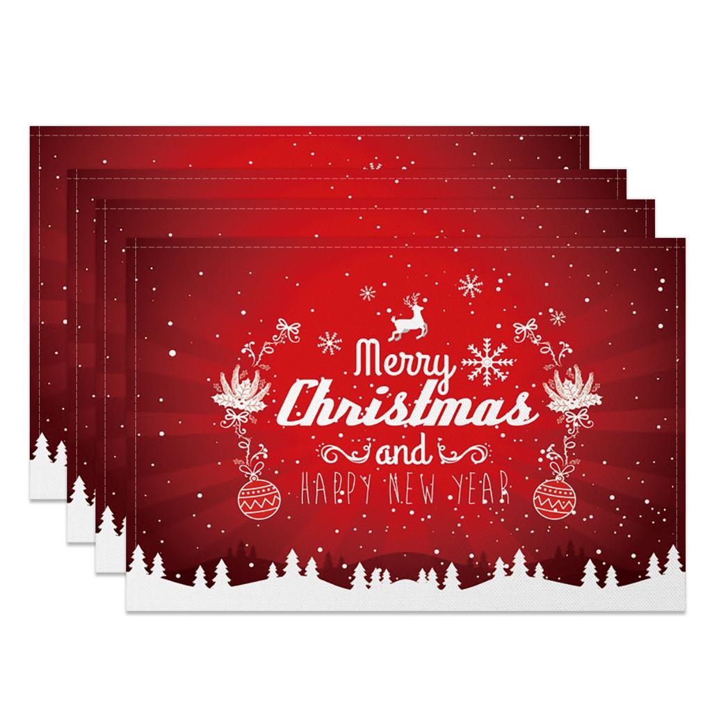 Christmas Placemats Santa Claus Milu deer Xmas tree Home Winter Table Seasonal Merry Christmas Family Party Restaurant Decor
