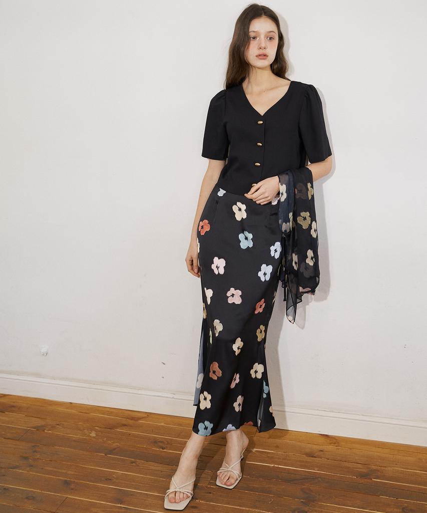 Peullobeu Flower Sheer Set Up Skirt (Bk)