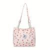 Large Capacity Single Shoulder Bag Nylon Messenger Bag, Flowers Quilted Pattern, with Fixed Shoulder Straps, Zipper Closure, Casual Style