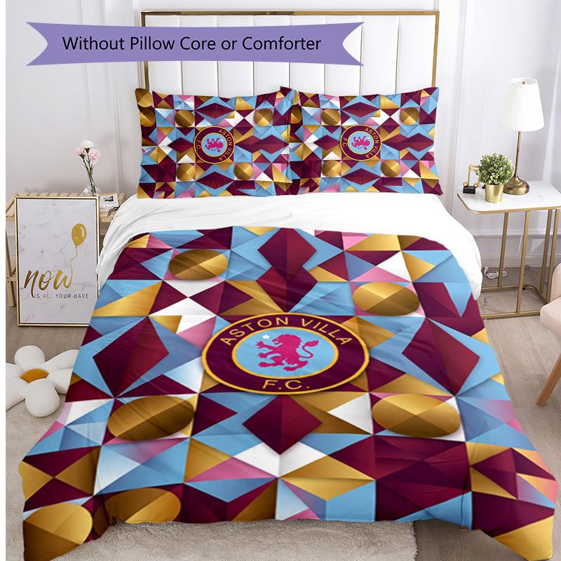 Set Lenzuola Stampato Aston Villa Football 3 Pezzi, Comodo Set Copripiumino per Camera da Letto Amico della Pelle