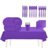 Purple Disposable Tableware Set for Birthdays & Camping: Includes Plates, Cups, Napkins, Tablecloths, Cutlery