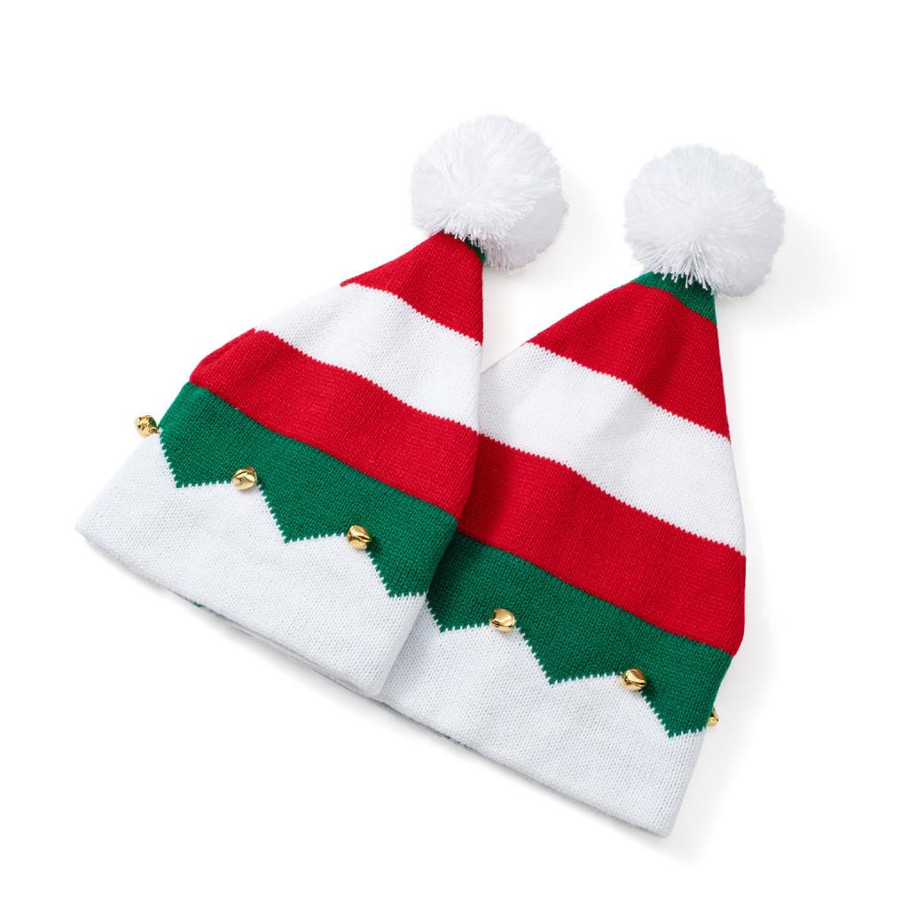 Adult Christmas And Children Striped Knitted Hat With Bell Decoration Winter For