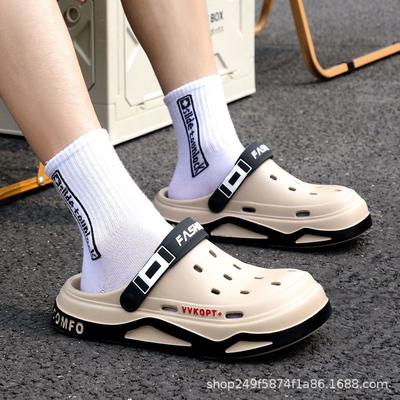 Thick-soled Hole Shoes Men's Summer Wear Fashionable Breathable Beach Shoes Driving Bag Head Casual Shoes Sports Cool Slippers