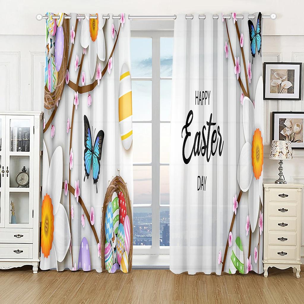 Easter Candy Cute Bunny High Blackout Curtains Holiday Decoration Curtain Living Room Bedroom Thick Blackout Drape Multicolor