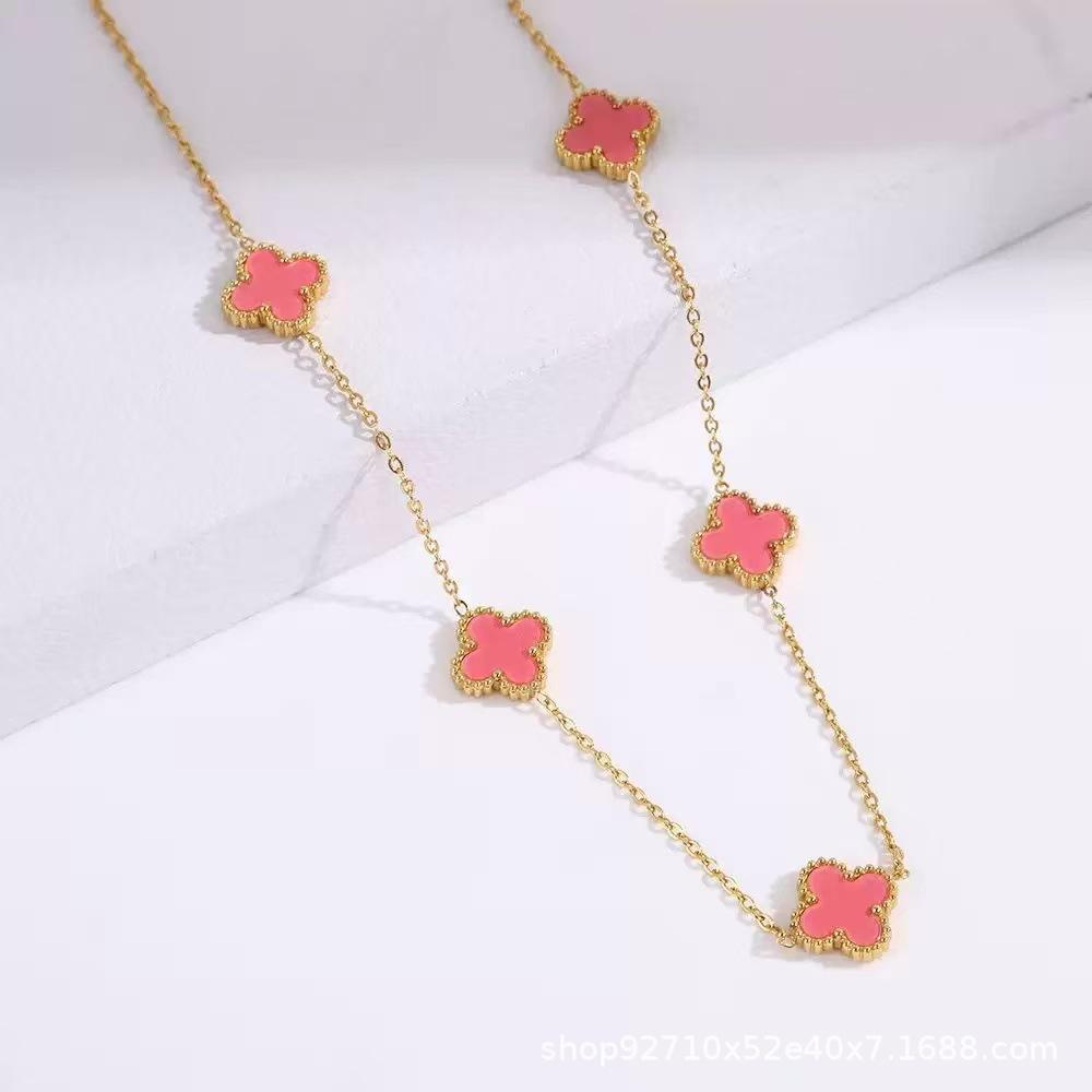 Lucky Clover Double sided Necklace Titanium Steel 18K Gold Titanium Steel Necklace