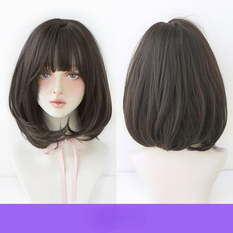 

European and American Style Women’s Shoulder-Length Bob Wig Short Straight Wig with Black & Gold Highlights Layered Inward Curl Full Wig чорний