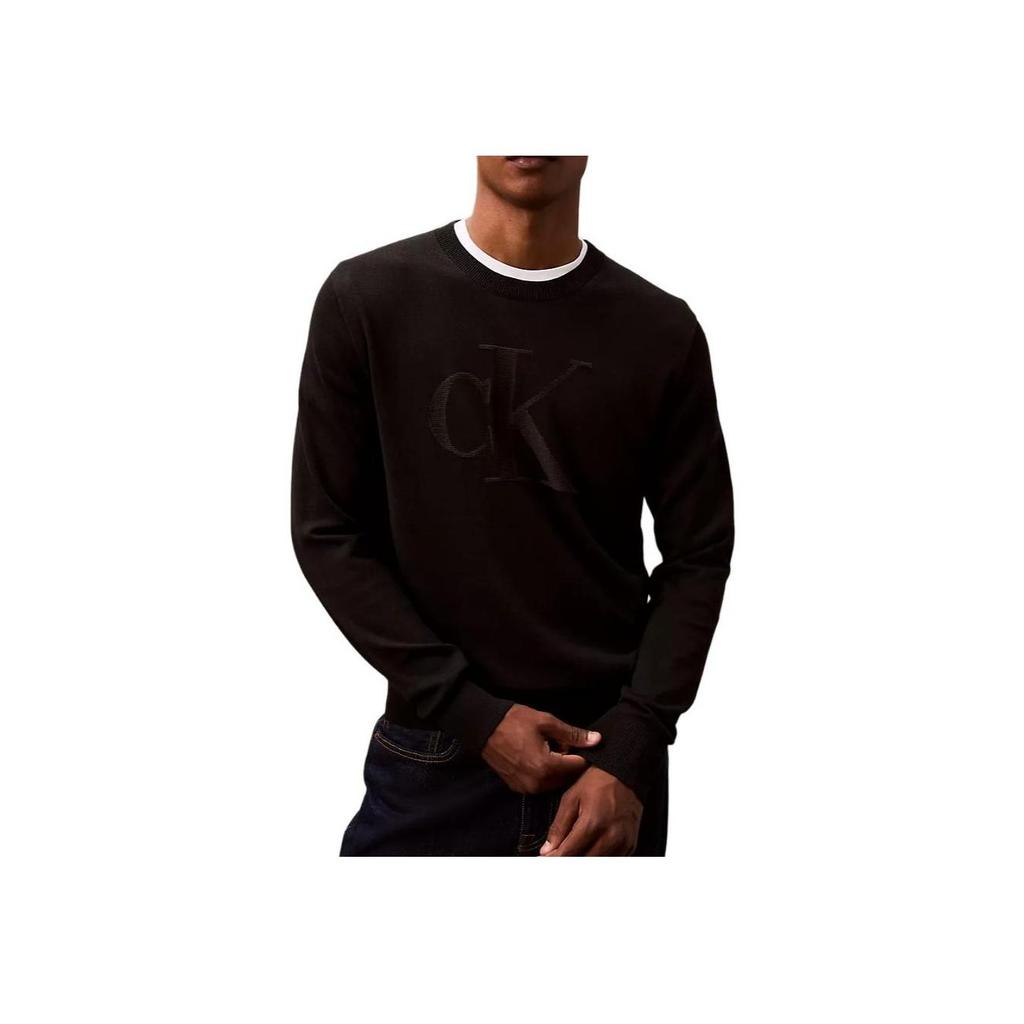 Calvin Klein Minimalist Comfortable Versatile Logo Sweater Men Sweater Black 40EM300-001
