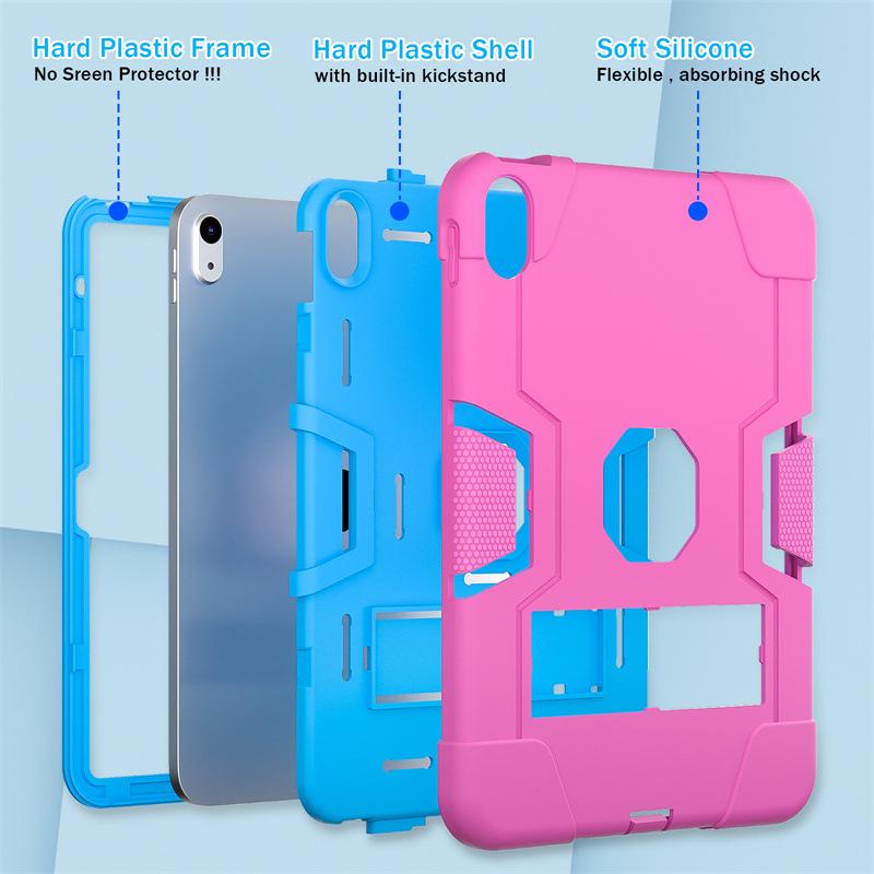iPad 10th Gen 2022 Silicone Case with Stand, Drop-proof, Color Block Design, Full Coverage for iPad A16 11th Gen