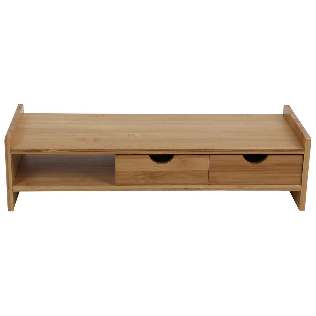 Desk Monitor Riser Stand with Drawers Bamboo Laptop Shelf Organizer Office Accessory2 Drawers