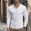 T-shirt da uomo a maniche lunghe con scollo a V, tinta unita, vestibilità slim, top basic, primavera, autunno, casual, traspiranti.