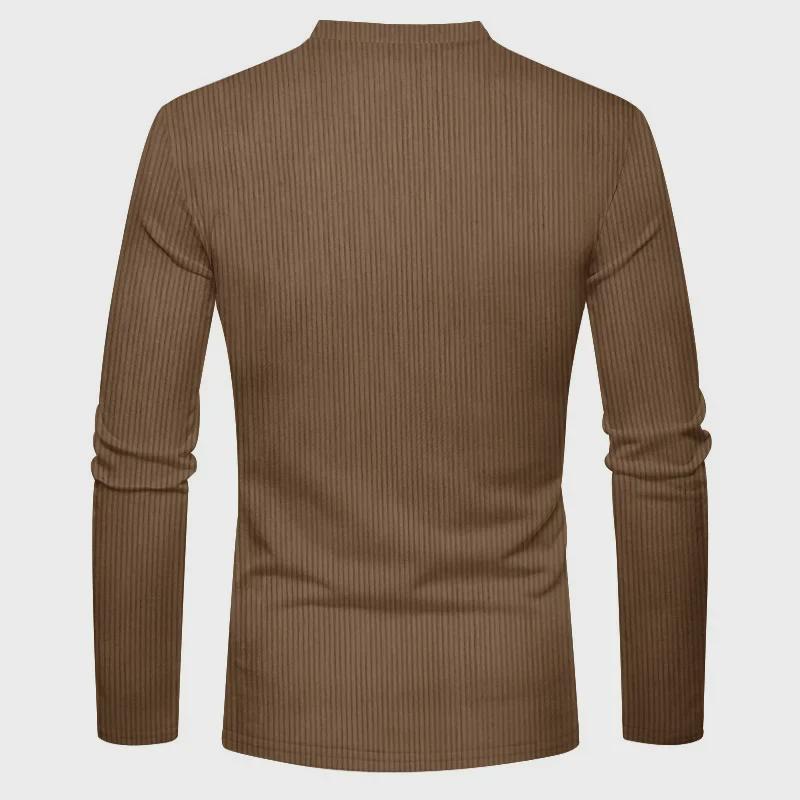 2024 European & American Spring Men's Corduroy Henry Shirt - Long Sleeve Slim Casual T-Shirt