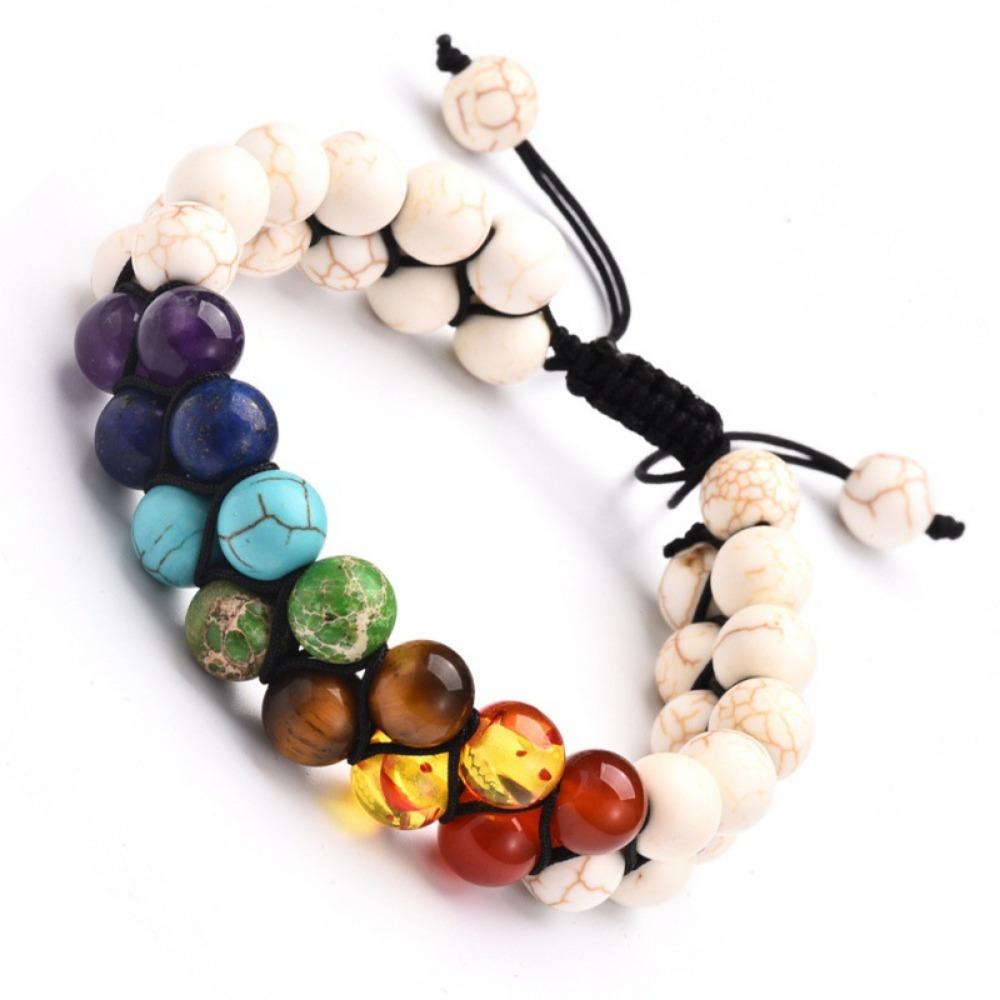 1pc Volcanic Turquoise Frosted Onyx Double Layer-Weave Bracelet, Colourful Stone Yoga String, Fashion Accessories Selection