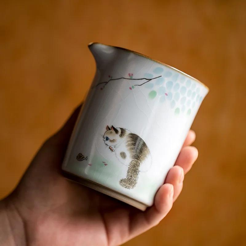 250ML Japanese-style Cute Cat Ru Kiln Opening Fair Cup Ceramic Tea Sea Kung Fu TeaSet Tea Dispenser Cup Tea Ceremony Accessories