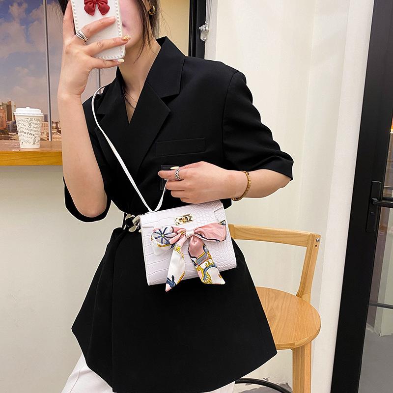 

Bag women s summer new crocodile pattern silk scarf lock Kelly bag women s shoulder oblique span small square bag