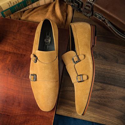 Nuevos Zapatos Monk de Doble Hebilla de Ante de Vaca Amarillo Transpirable Zapatos Casuales para Hombre Hechos a Mano Zapatos De Hombre Zapatos de Hombre