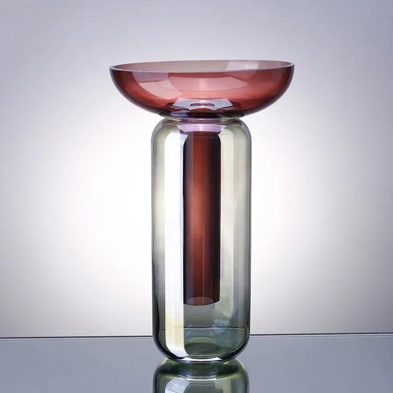 Gradient Colored Detachable Glass Vase Hydroponic Flower Pots Desk Decoration Artificial Flower Decorative Floral Arrangement