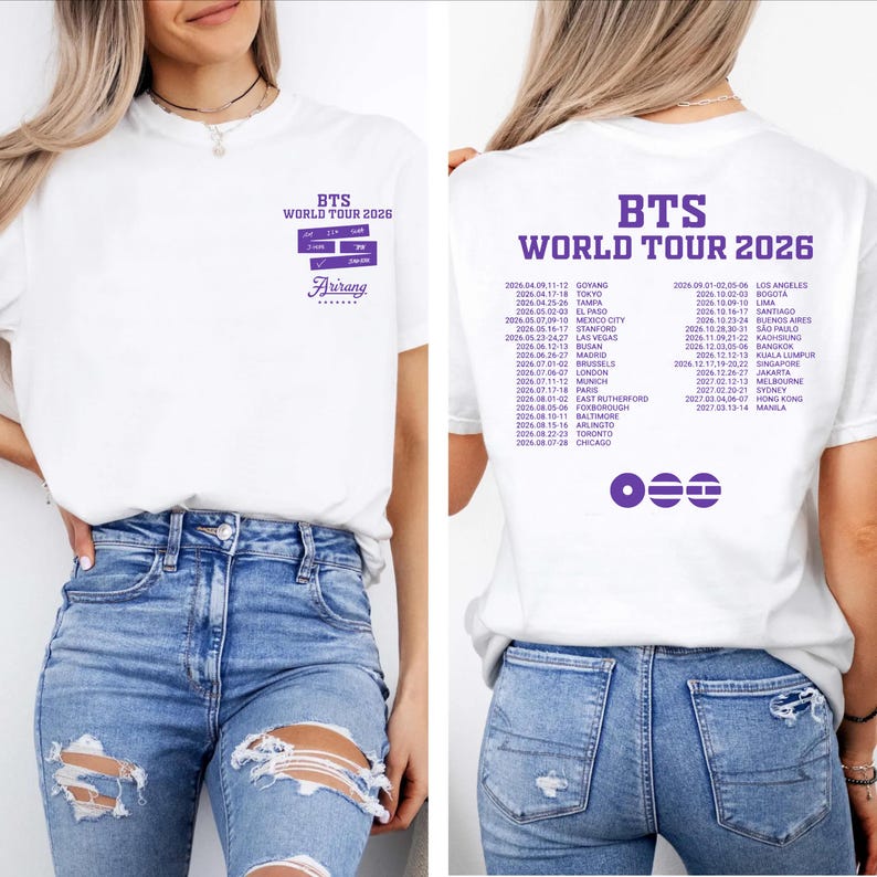 

Футболка BTS Світовий тур 2026, Футболка Bangtan Boys Повернення 2026, Графіка Мерчу з Kpop Концерту, Подарунок для Фаната ARMY, Прана Чорна Вінтажна Футболка BTS M