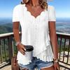 Women Tops V-Neck Short Sleeve Jacquard Decoration Pure Color Loose Fit Pullover Tops Work Party Vacation Casual