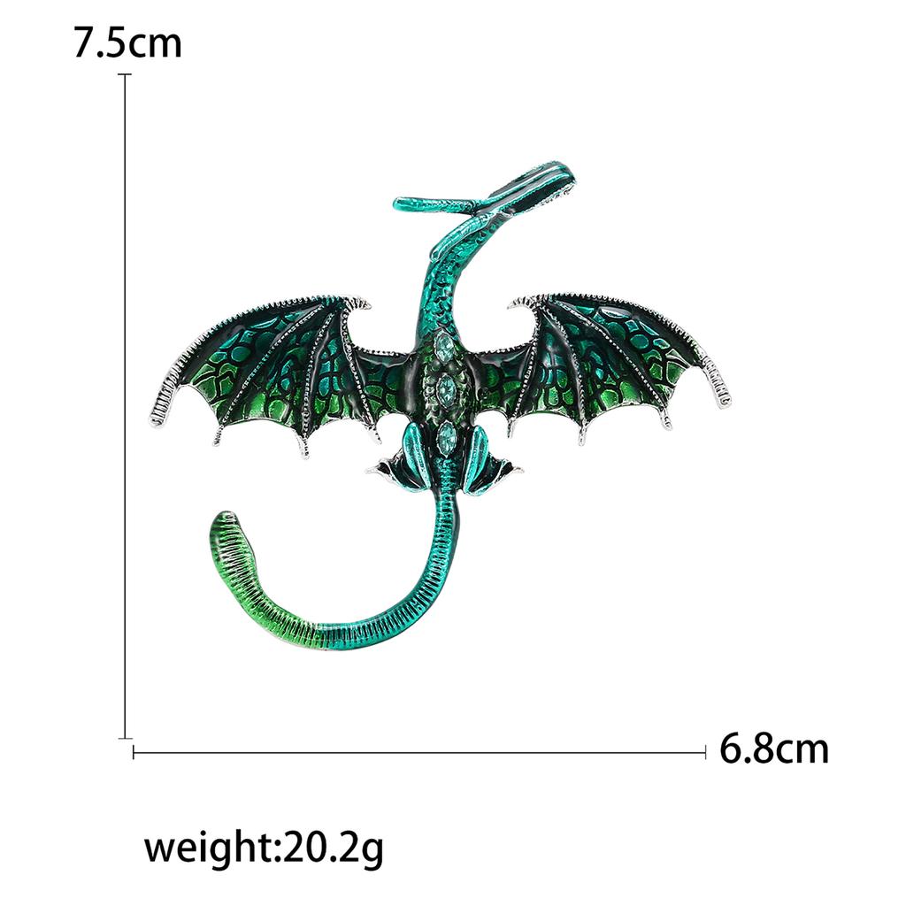 Enamel Dragon Brooches for Women Unisex Rhinestone Necklace Flying Dragon Pins Banquet Party Backpack Gifts Jewelry Accessories