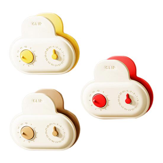 Magnetic Bag Sealing Clip with Timer Reusable Food Bag Clamp for Chips Snacks Freshness Keeper Cute Refrigerator Magnet Kitchen Fridge Organizer 3pcs