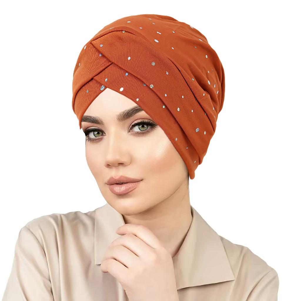2025 New Fashion Forehead Cross Hijab Caps Hot Diamond Solid Color Turban Bonnet Muslim Ladies Head Cover