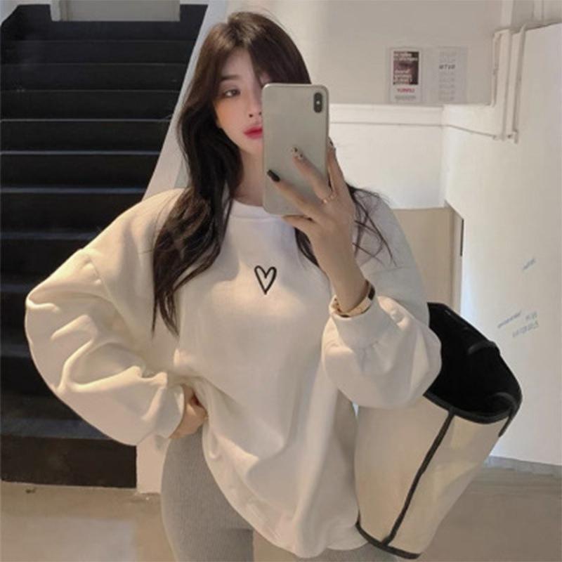 Thin/Fleece Spring Autumn Winter Loose Hoodie Women Lazy Style Korean Couple Wear Jacket Base Layer Top