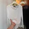 White Layered Modal Slouchy T-Shirt: Long-Sleeve, Slim Fit, Sheer, Sun Protection, Autumn/Winter.