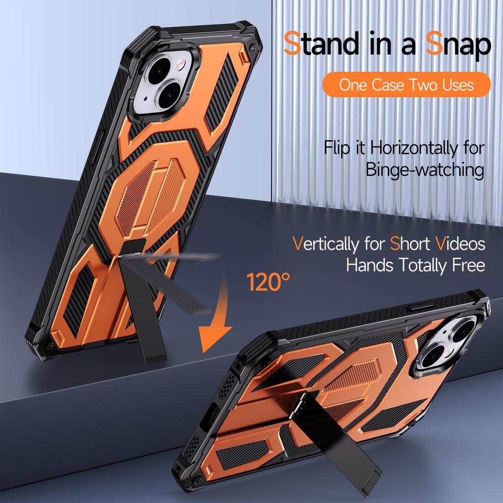 For iPhone 13 Magnetic Case Rotating Kickstand PC + TPU Shockproof Drop-proof Phone Cover