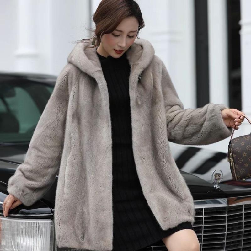 Imitation mink coat women's medium and long winter thickened imitation whole mink fur imitation coat black