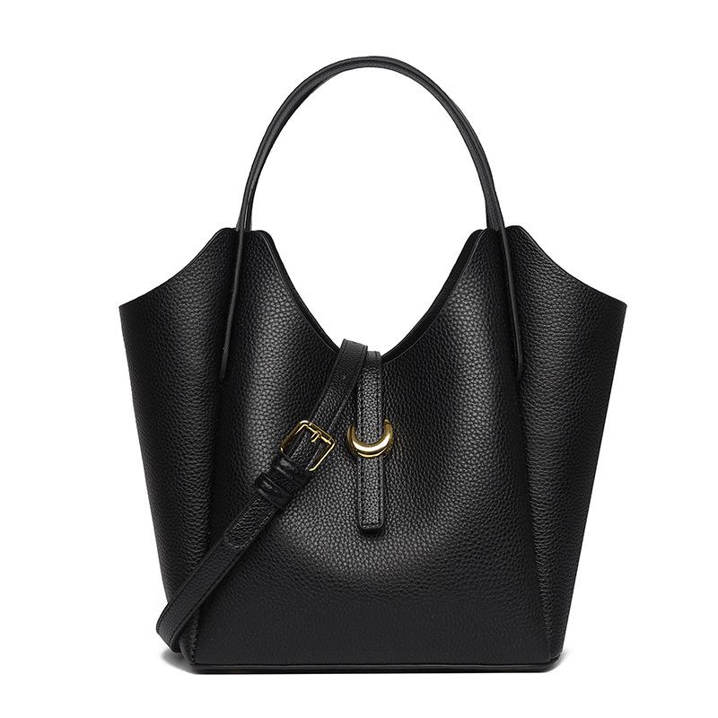 Genuine Leather Women Bucket Tote Bag Versatile Handbag Cowhide Shoulder Bag Large Capacity Commuter Crossbody bag for women