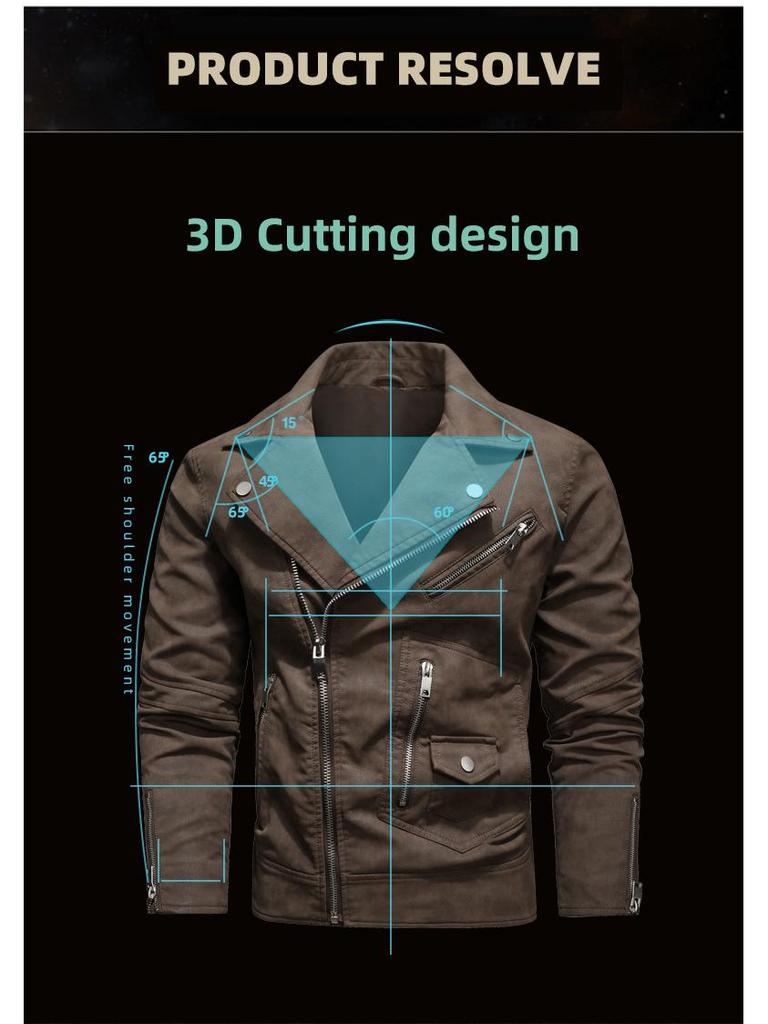 Modna Męska Skórzana Kurtka Motocyklowa w Dużym Rozmiarze z Wieloma Zamkami i Dużym Klapą